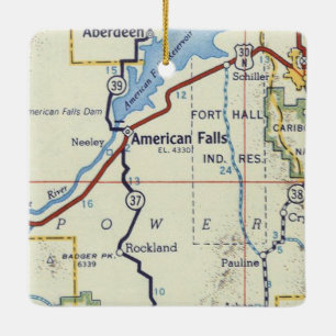 American Falls ID Vintage Karta Julgransprydnad Keramik