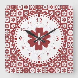 American Farm Land Kitchen Red and White Flower Stor Klocka