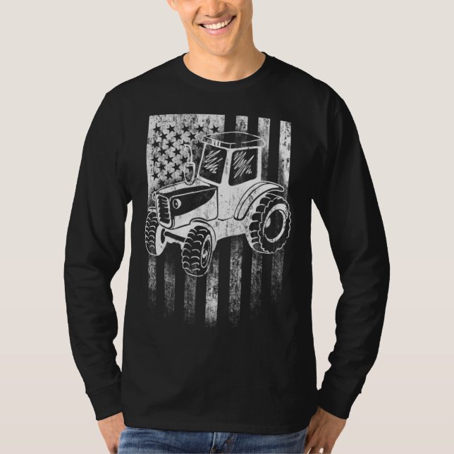 American Farmer USA Flag Farm Tractor Distressed T Shirt (Framsida)
