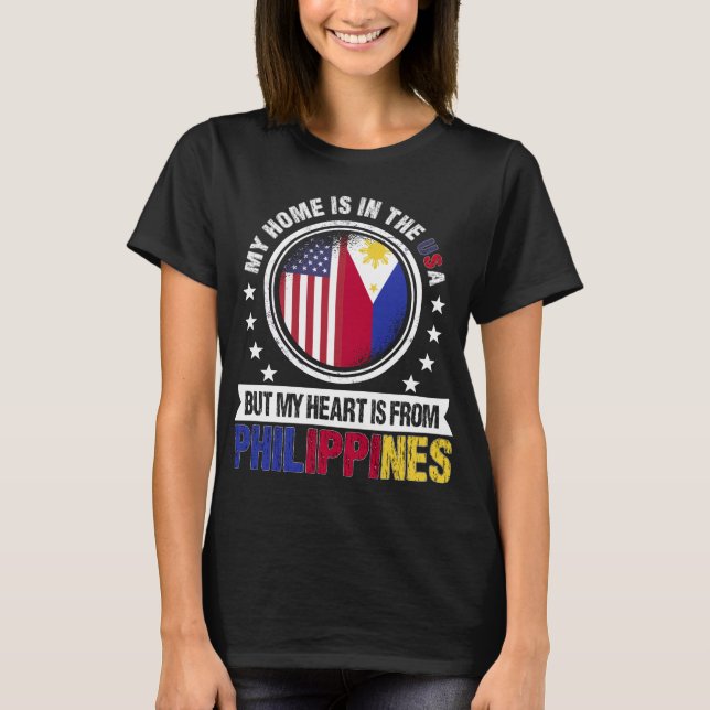 American Filipino Flag Heart Phillipines Patriot T Shirt (Framsida)