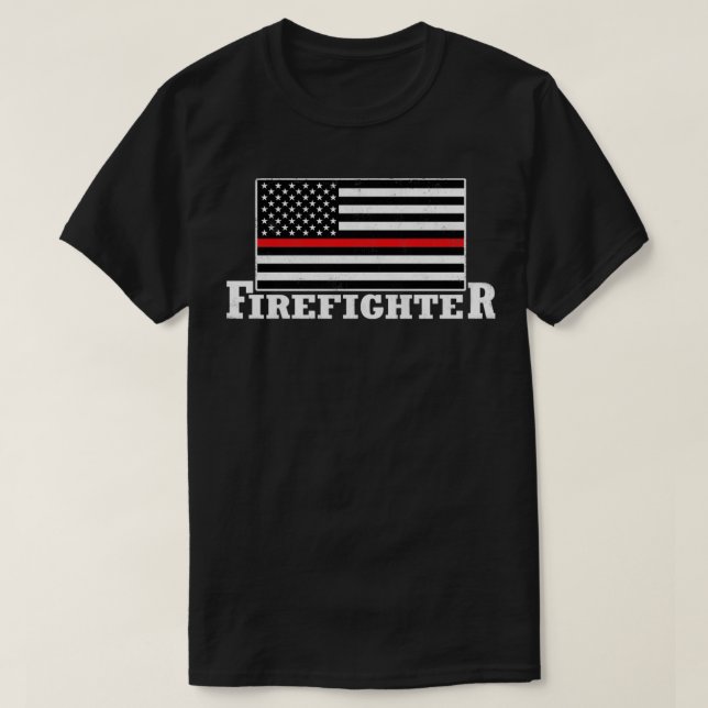 American Fireman Fire Fighter US Flagga Firefighte T Shirt (Design framsida)