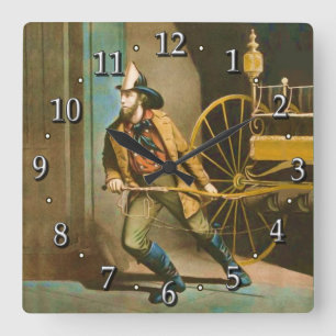 American Fireman Victorian Firefighter Stil 2 Fyrkantig Klocka