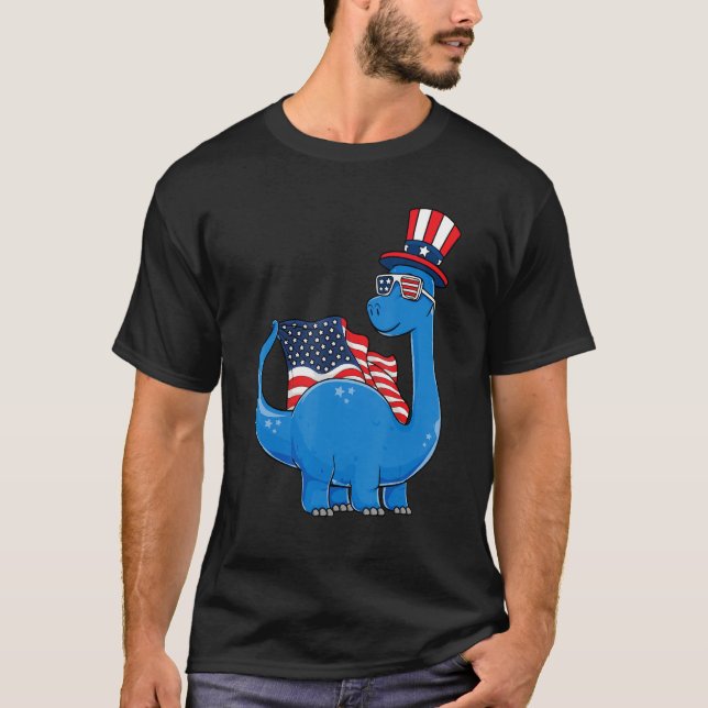 American Flag 4th of July Dinosaur Amerisaurus Rex T Shirt (Framsida)