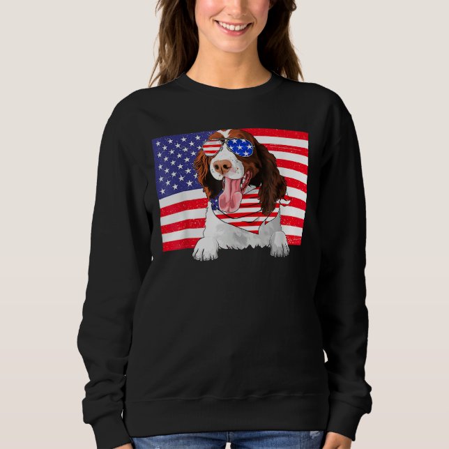 American Flag 4th Of July English Springer Spaniel T Shirt (Framsida)