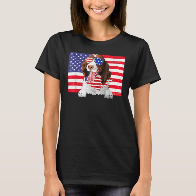 American Flag 4th Of July English Springer Spaniel T Shirt (Framsida)