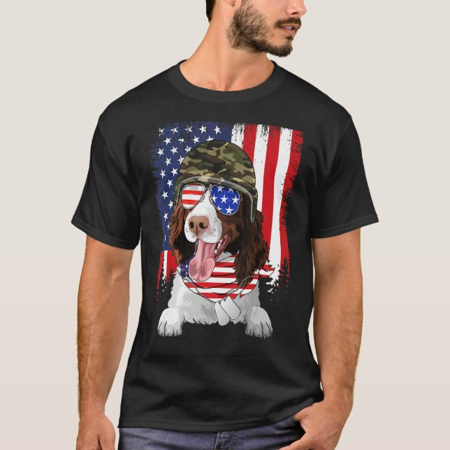 American Flag 4th Of July English Springer Spaniel T Shirt (Framsida)
