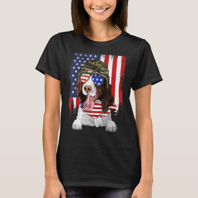 American Flag 4th Of July English Springer Spaniel T Shirt (Framsida)