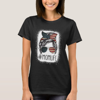 American Flag 4th Of July Mom Life Messy Bun Mothe T Shirt
