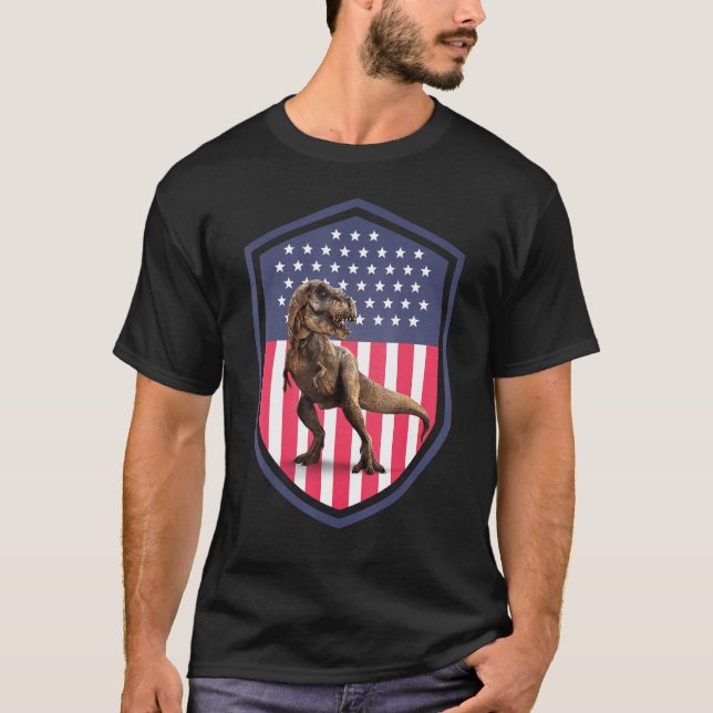 American Flag 4th of July Rex Dinosaur Amerisaurus T Shirt (Framsida)