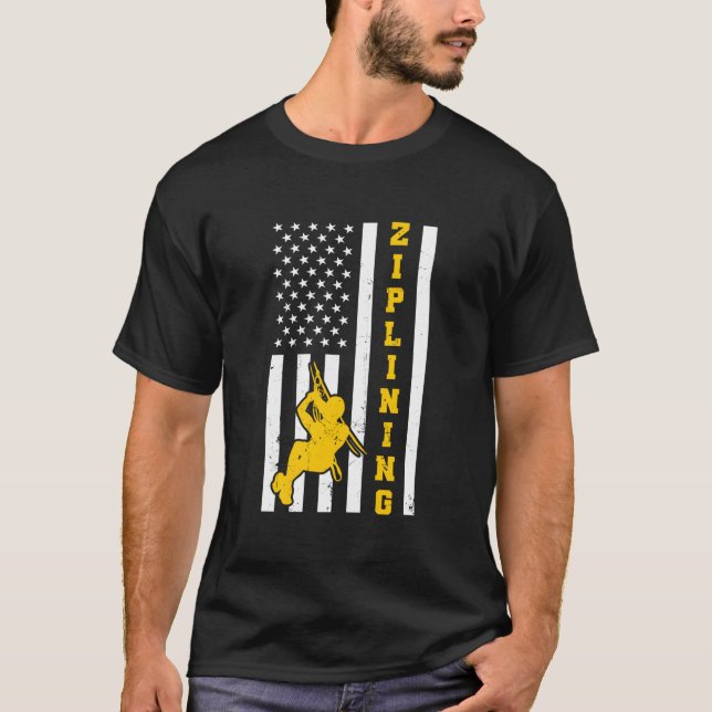 American Flag 4Th Of July Usa Ziplining T Shirt (Framsida)
