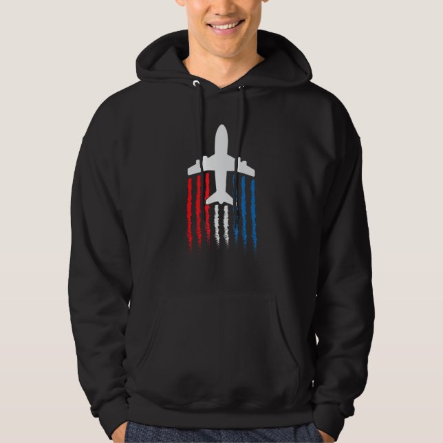 American Flag 747 Jumbo Jet July 4th Hoodie (Framsida)