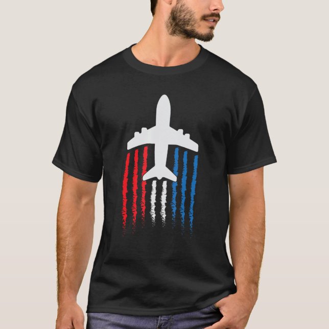 American Flag 747 Jumbo Jet July 4th T Shirt (Framsida)