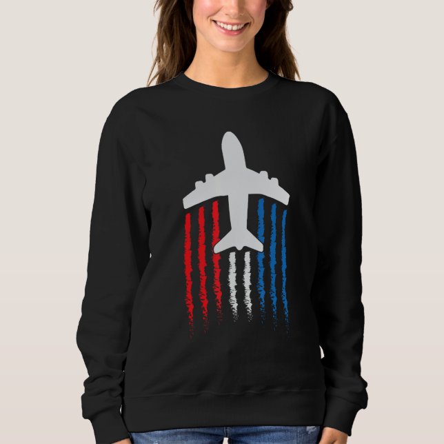 American Flag 747 Jumbo Jet July 4th T Shirt (Framsida)