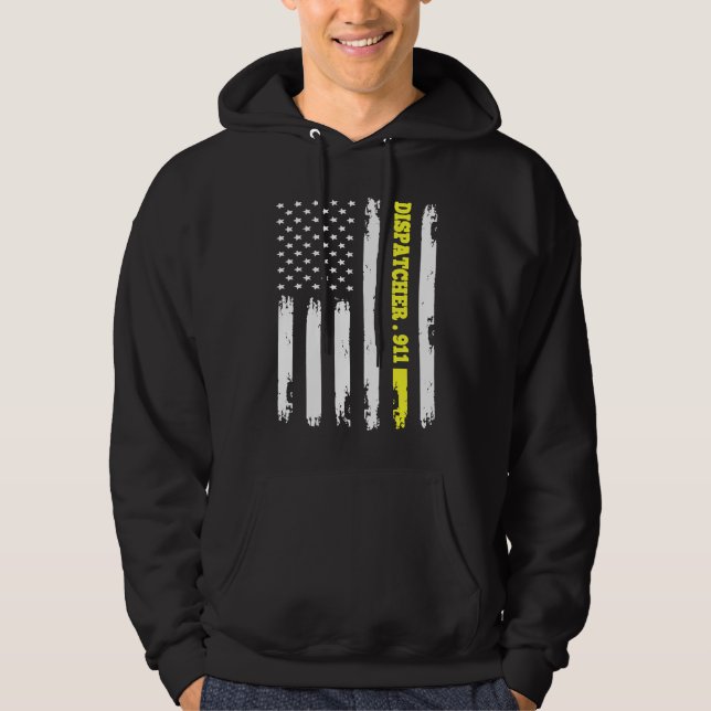 American Flag 911 Dispatcher T gold line USA Flag Hoodie (Framsida)