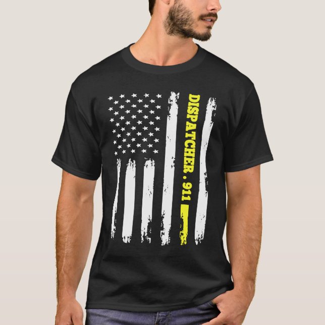 American Flag 911 Dispatcher T gold line USA Flag T Shirt (Framsida)