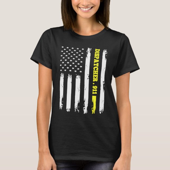 American Flag 911 Dispatcher T gold line USA Flag T Shirt (Framsida)