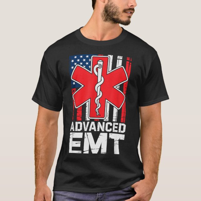 American Flag Advanced Emt Aemt Medical Technician T Shirt (Framsida)