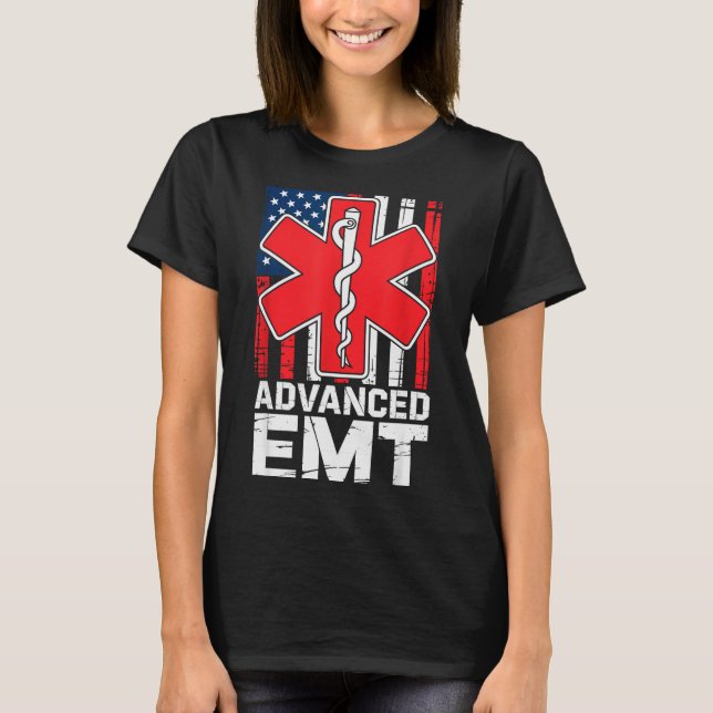 American Flag Advanced Emt Aemt Medical Technician T Shirt (Framsida)