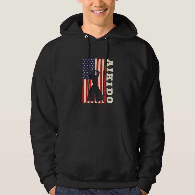 American Flag Aikido Japanese Martial Art Combat S Hoodie (Framsida)