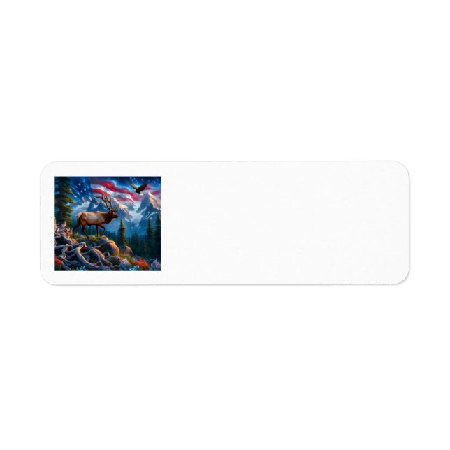 American Flag and Elk Address Labels Returadress Etikett (Framsidan)
