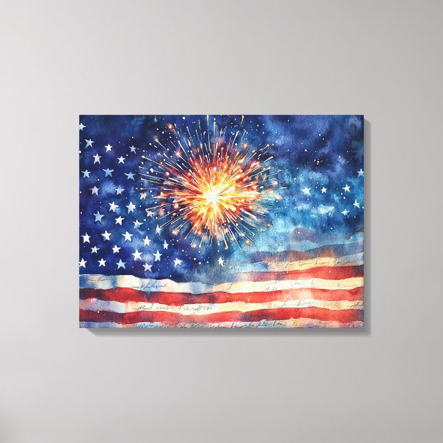 American flag and fireworks & U.S. Pledge. Art Canvastryck (Framsida)