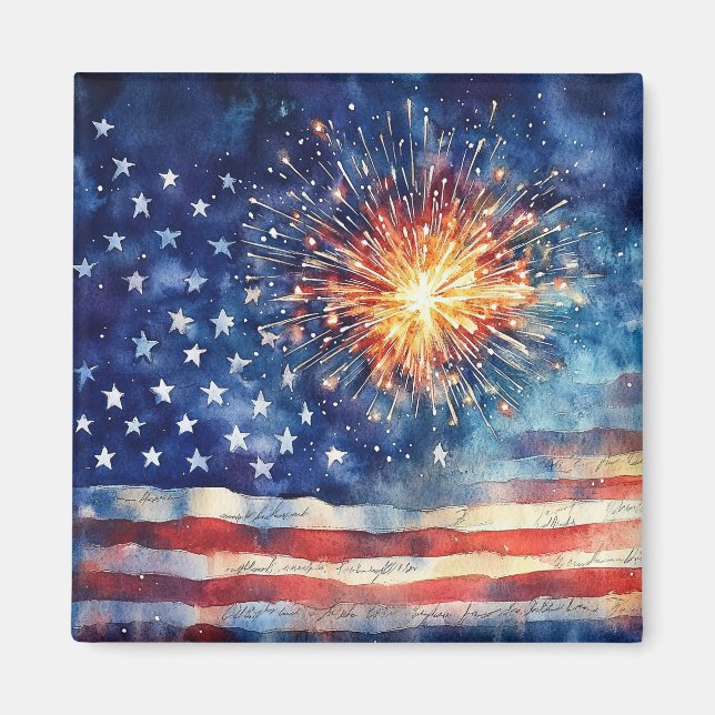 American flag and fireworks & U.S. Pledge. Magnet (Framsidan)