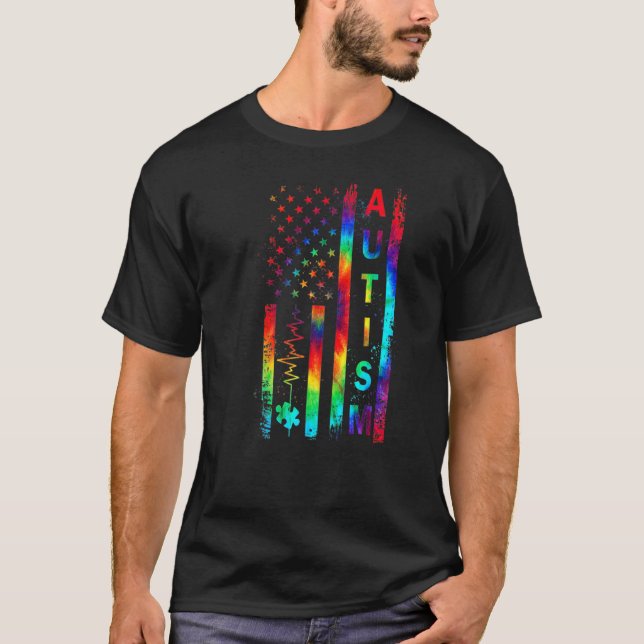 American Flag Autism Awareness Teacher Mom Support T Shirt (Framsida)