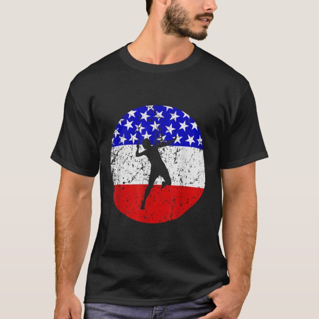 American Flag Badminton Shirt - Badminton Player  T (Framsida)