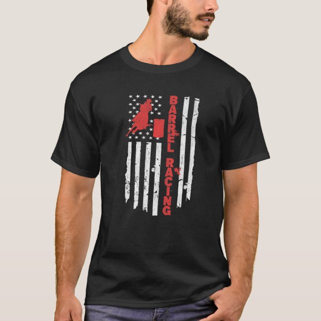 American Flag Barrel Racer Rodeo USA Barrel Racing T Shirt (Framsida)