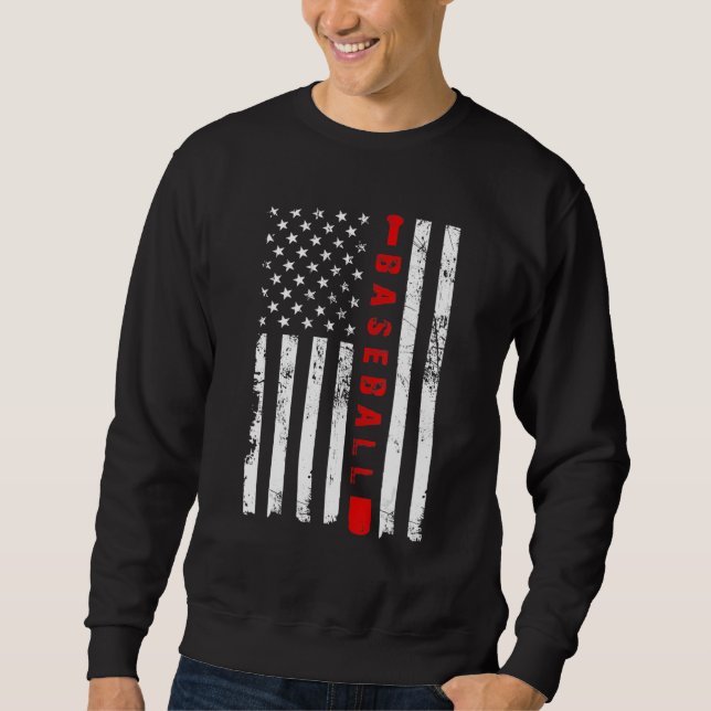 American Flag Baseball Apparel Baseball Gift Men W Lång Ärmad Tröja (Framsida)