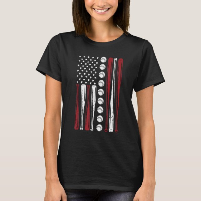 American Flag Baseball Red White Blue 4th of July  T Shirt (Framsida)