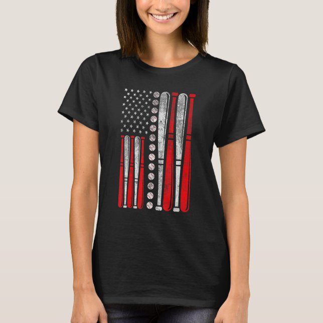 American Flag Baseball Red White Blue 4th Of July  T Shirt (Framsida)