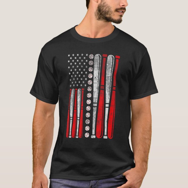 American Flag Baseball Red White Blue 4th Of July  T Shirt (Framsida)