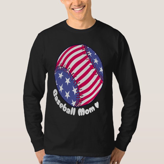 American Flag Baseball Softball Mom Mother Mama Co T Shirt (Framsida)