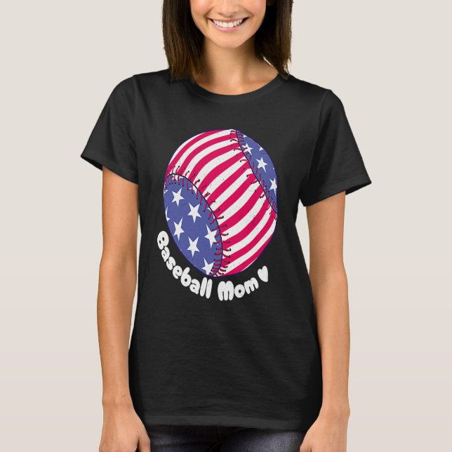 American Flag Baseball Softball Mom Mother Mama Co T Shirt (Framsida)