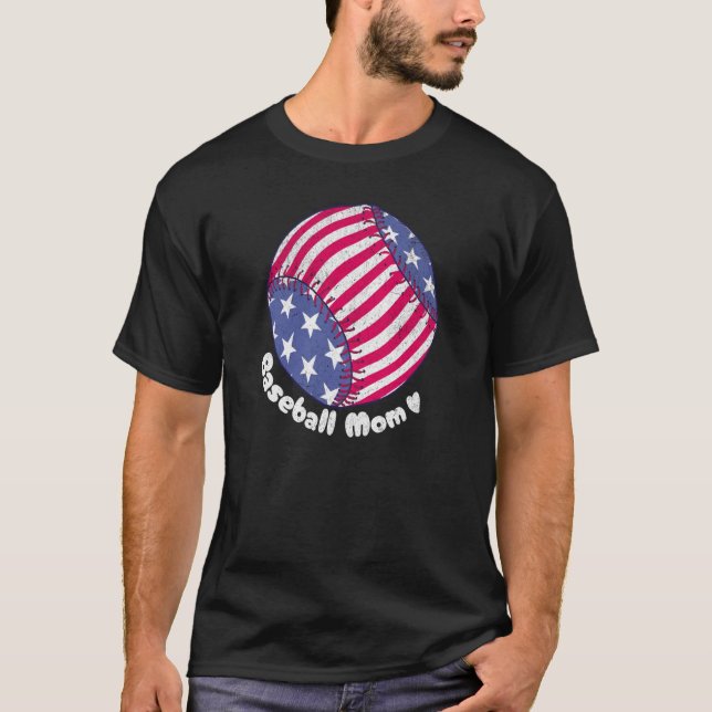 American Flag Baseball Softball Mom Mother Mama Co T Shirt (Framsida)