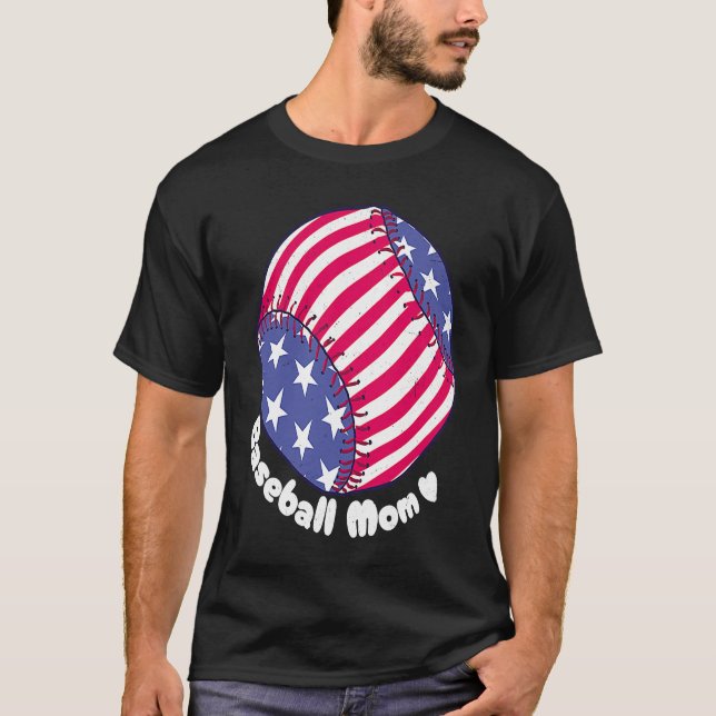American Flag Baseball Softball Mom Mother Mama Co T Shirt (Framsida)