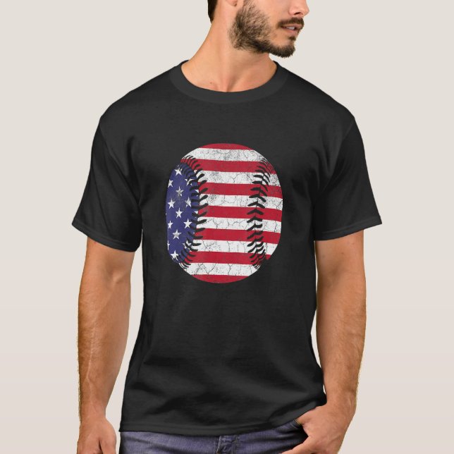 American Flag Baseball T Shirt July 4th USA Men Wo (Framsida)