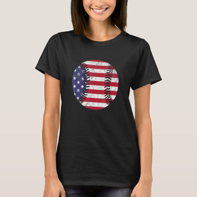 American Flag Baseball T Shirt July 4th USA Men Wo (Framsida)