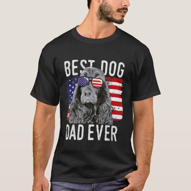 American Flag Best Dog Dad Ever Field Spaniels Usa T Shirt (Framsida)