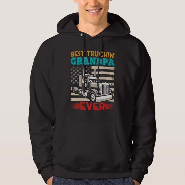American Flag Best Truckin Grandpa US Semi Truck D Hoodie (Framsida)