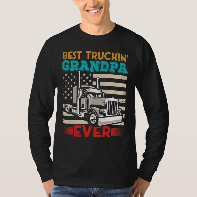 American Flag Best Truckin Grandpa US Semi Truck D T Shirt (Framsida)