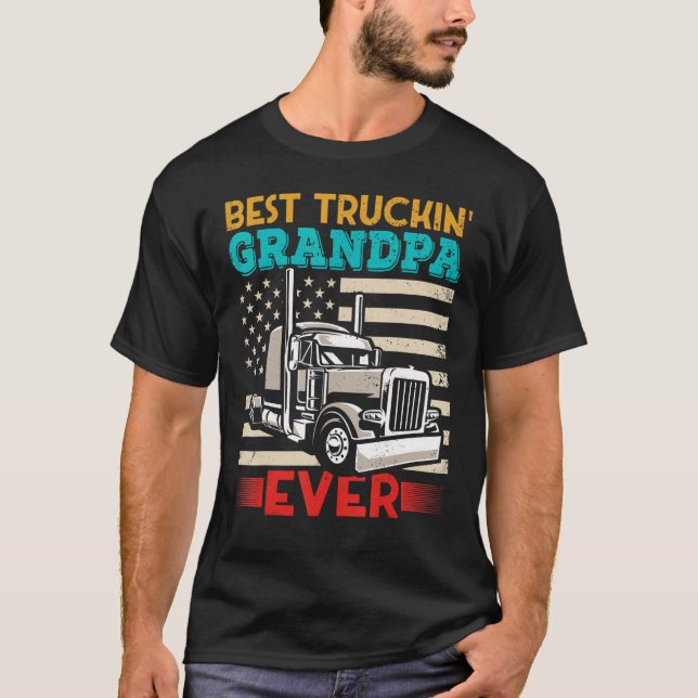 American Flag Best Truckin Grandpa US Semi Truck D T Shirt (Framsida)