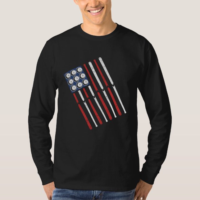 American Flag Billiards Shooting Pool  Pool Team T Shirt (Framsida)