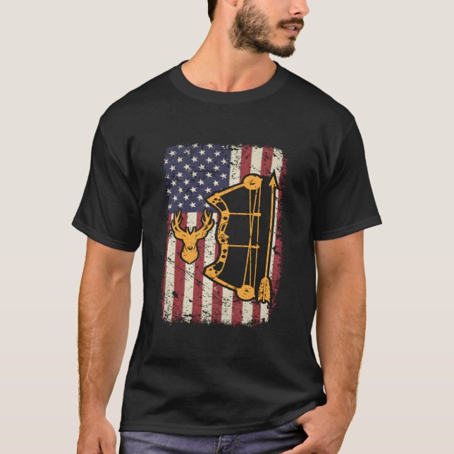 American Flag Bowhunting Bow Archery Usa Deer Hunt T Shirt (Framsida)