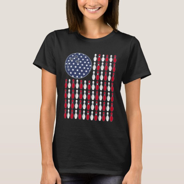 American Flag Bowling And Pin T Shirt (Framsida)