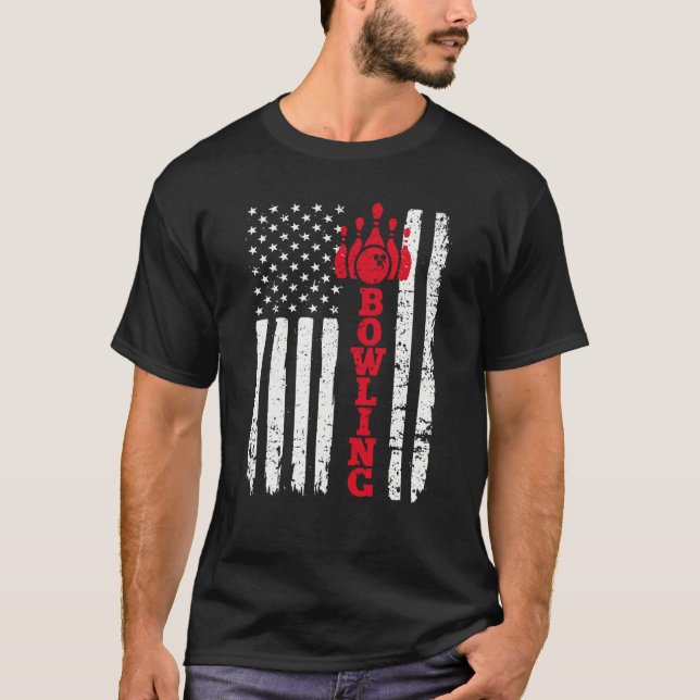 American Flag Bowling Patriotic Bowler T Shirt (Framsida)