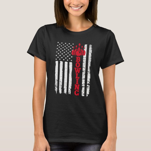 American Flag Bowling Patriotic Bowler T Shirt (Framsida)