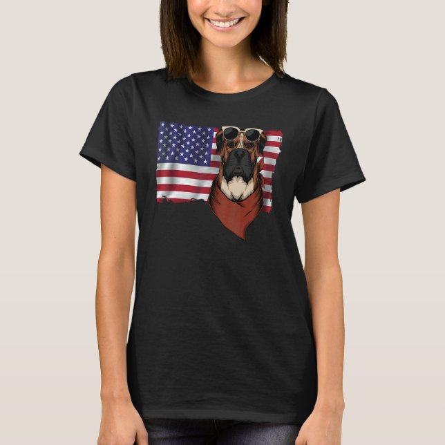 American Flag Boxer Dog   Dad Mom Flag 4th Of July T Shirt (Framsida)