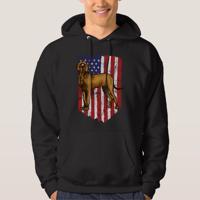 American Flag Brown Great Dane 4th Of July USA Hoodie (Framsida)